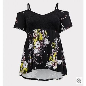 Super soft cold shoulder lace babydoll topl